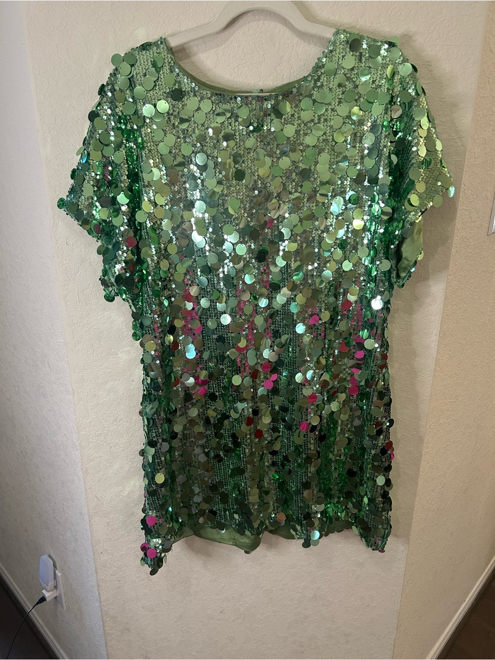 Green Sequin Shift Dress - Oversized Shimmer